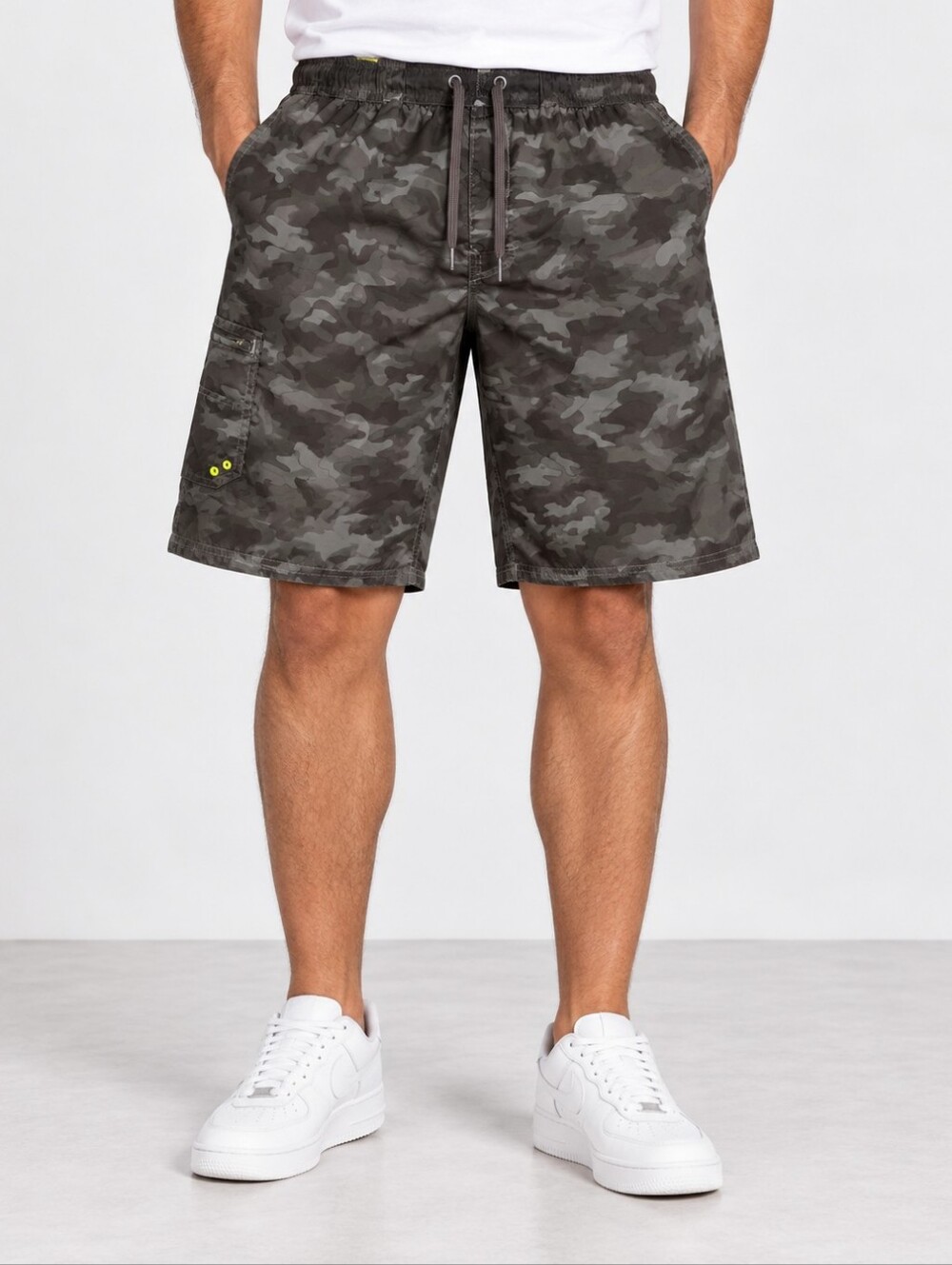 Pacific Scene Men's L Brown Gray Camo Cargo Board Shorts Swim Trunks